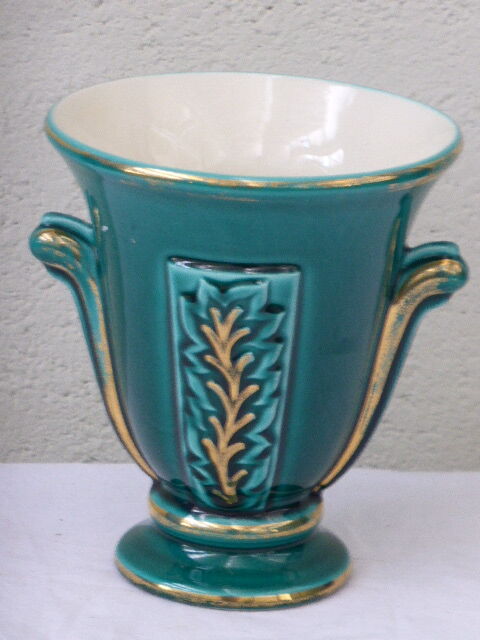 Amphora green enameled ceramic vase