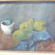 Painted still life painting has oil representing pears