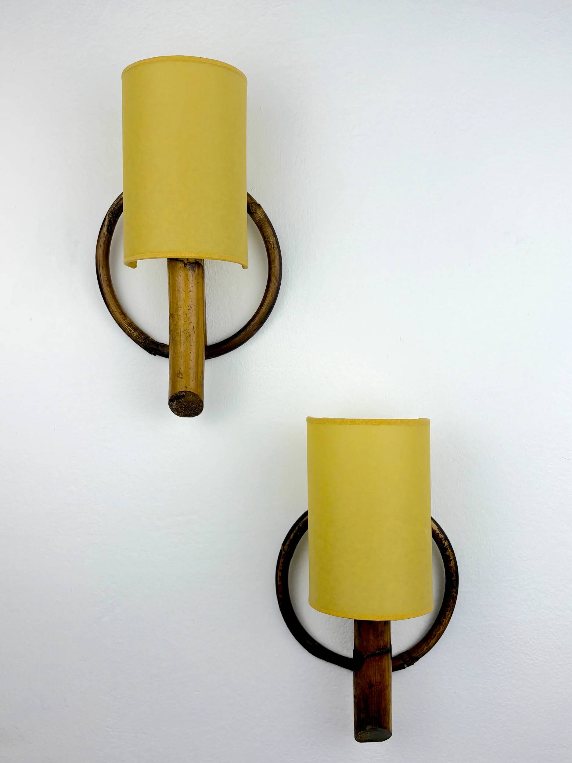 Pair of mid-century rattan wall sconces, Italy, 1960s