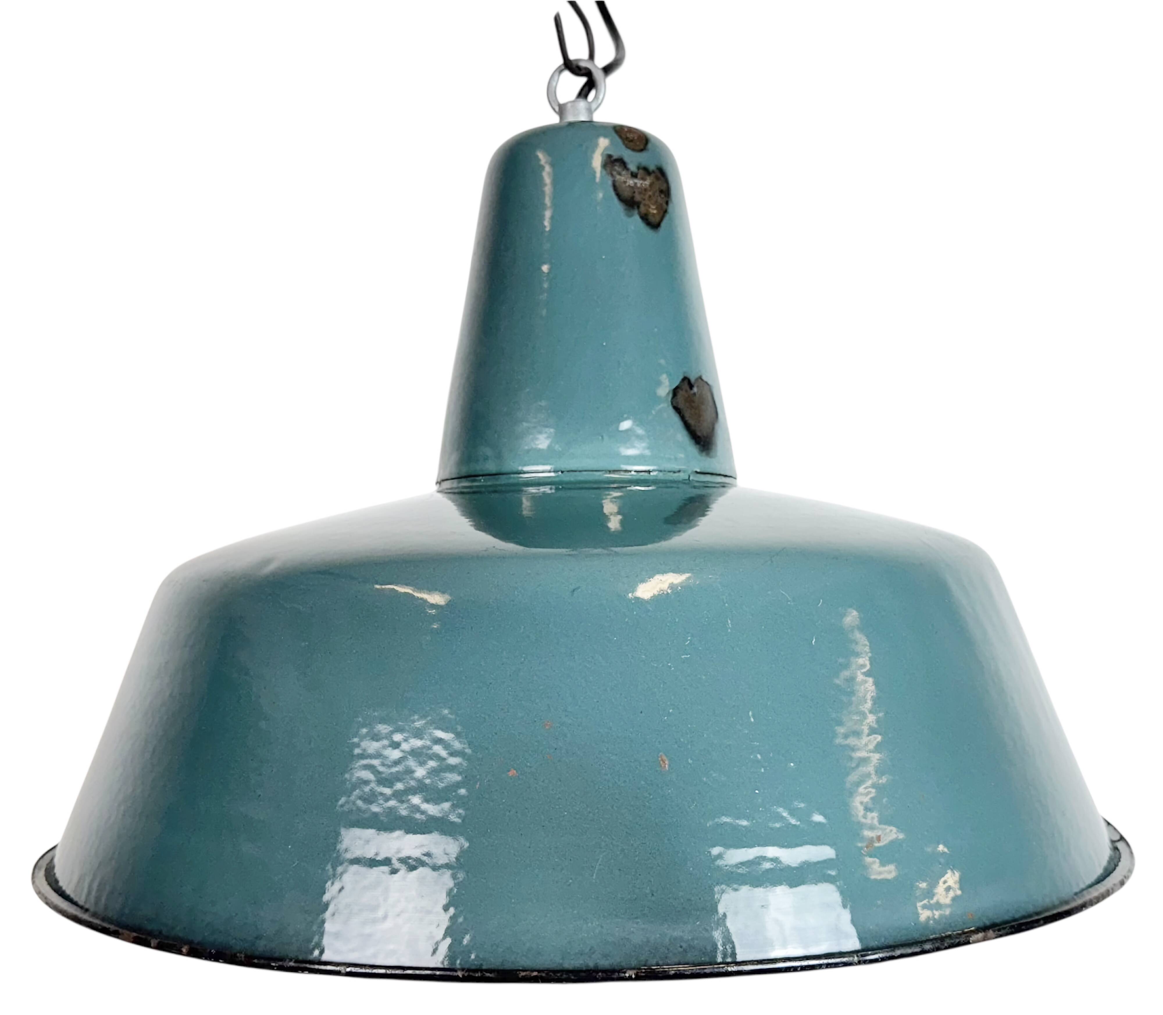 Large Industrial Petrol Enamel Factory Pendant Lamp, 1960s