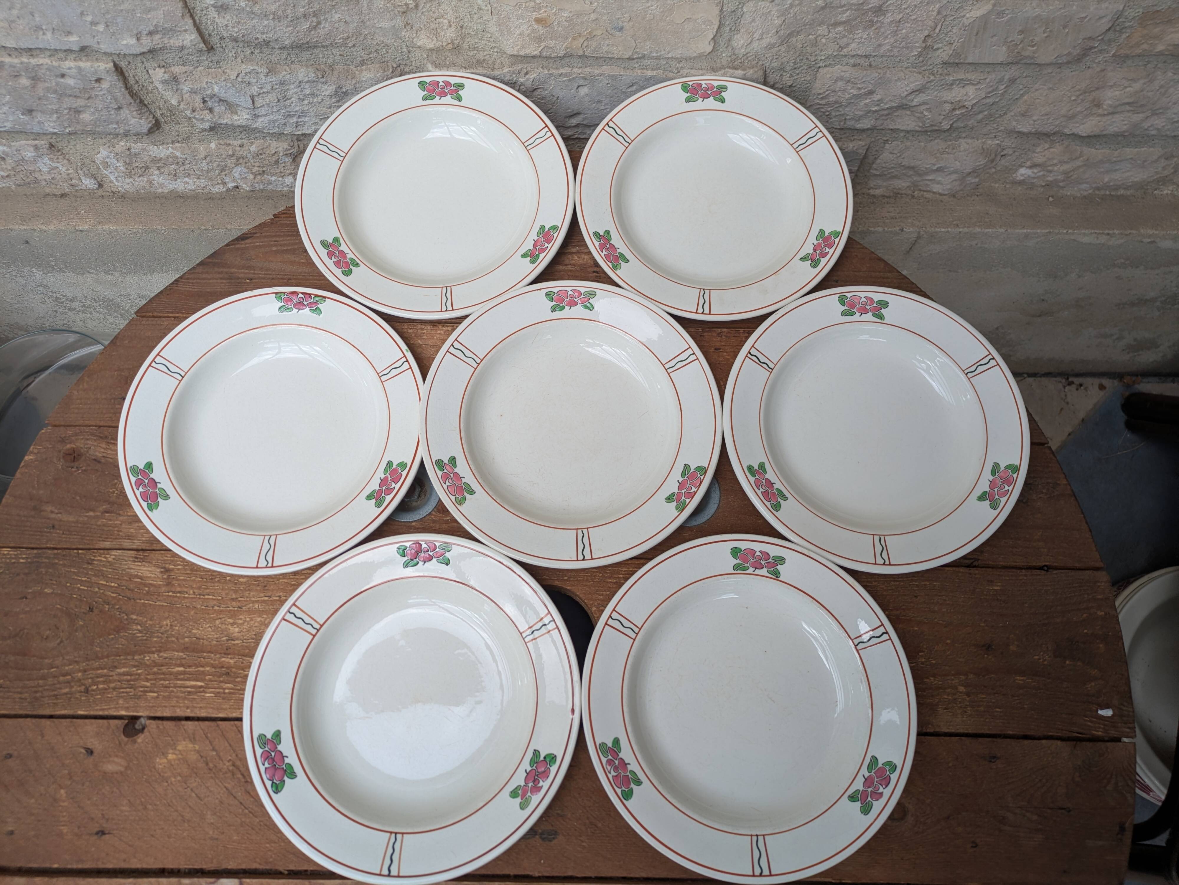 7 old deep plates in Salins earthenware model Nénuphar 24.5cm