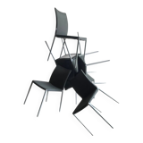 Set of 5 Zanotta 'Lia' chairs — matt aluminum frame with dark grey leather seats, Italian minimalist design