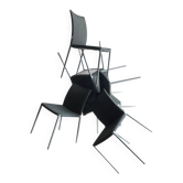 Set of 5 Zanotta 'Lia' chairs — matt aluminum frame with dark grey leather seats, Italian minimalist design