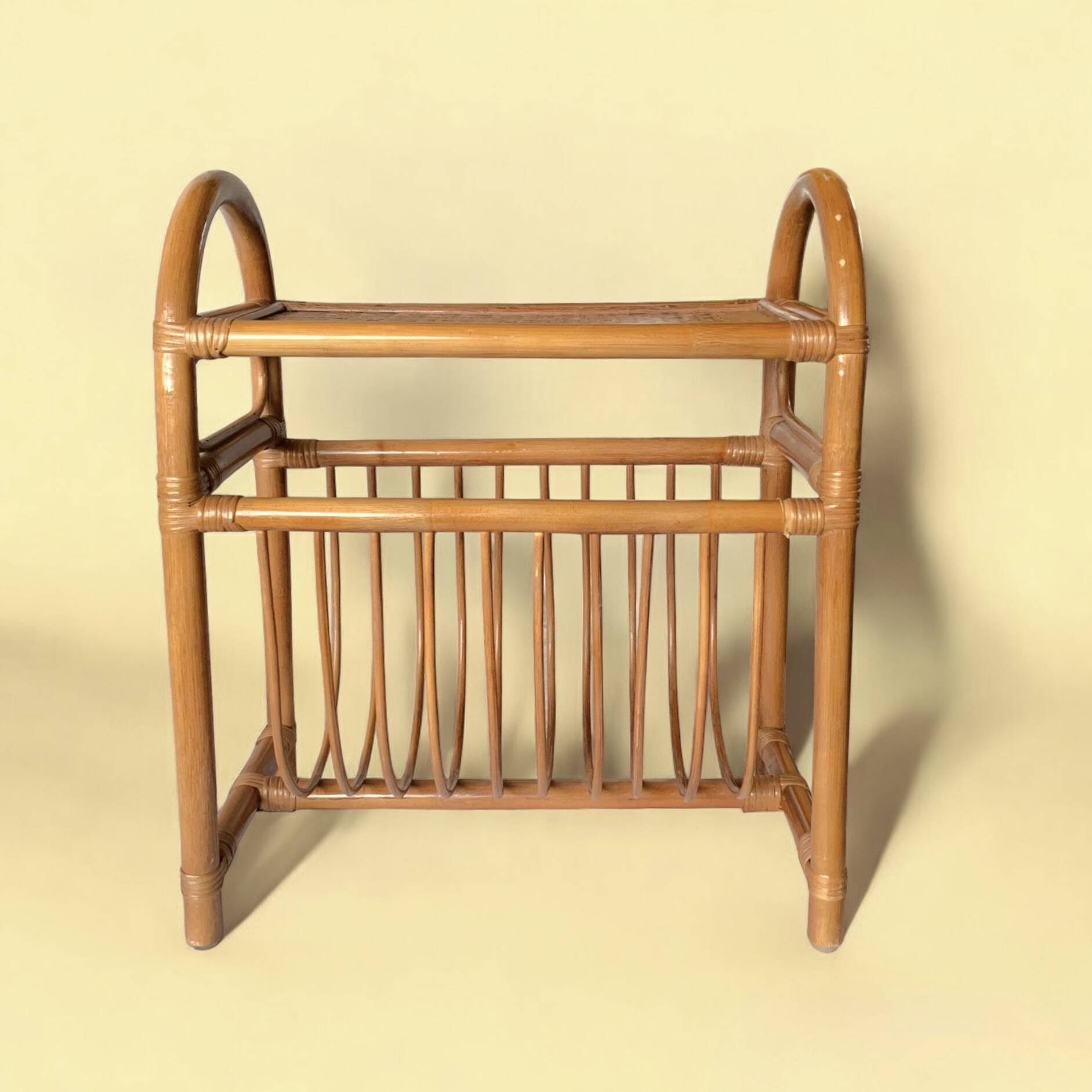 Vintage rattan and bamboo magazine rack