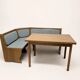 Ensemble vintage de coin repas en chêne — banquette, table extensible et 2 chaises