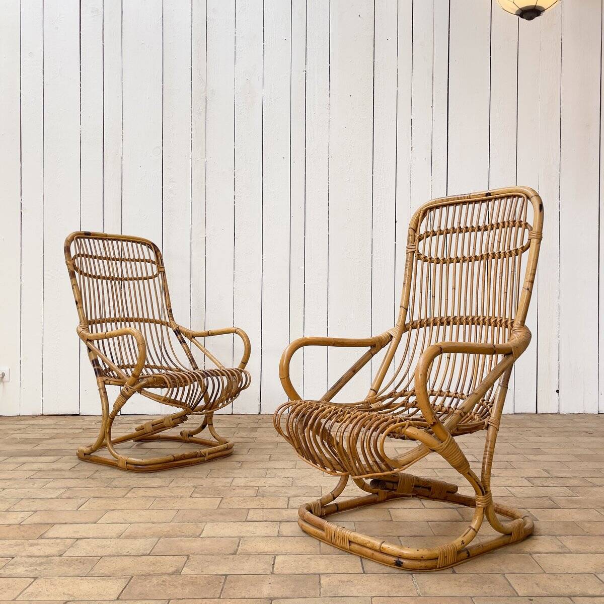 Ensemble de chaises en bambou attribuées à Tito Agnoli, 1960