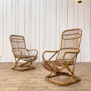 Set of Bamboo Armchairs attributed to Tito Agnoli, 1960
