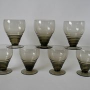Set of 7 large art deco design wine glasses in smoked glass from the 30s and 40s