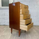 Chest of drawers 5 drawers vintage mahogany varnish, 60s