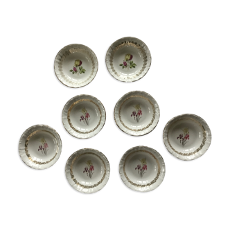 Lot de 8 coupelles porcelaine, décors fleurs et dorés