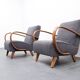 Fauteuil Jindrich Halabala en bois courbé, bouclette grise, 1930