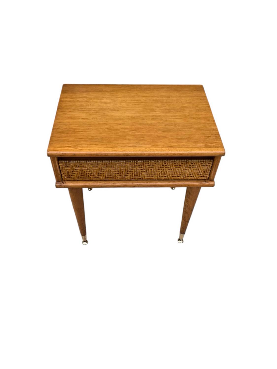 Oak and rattan bedside table