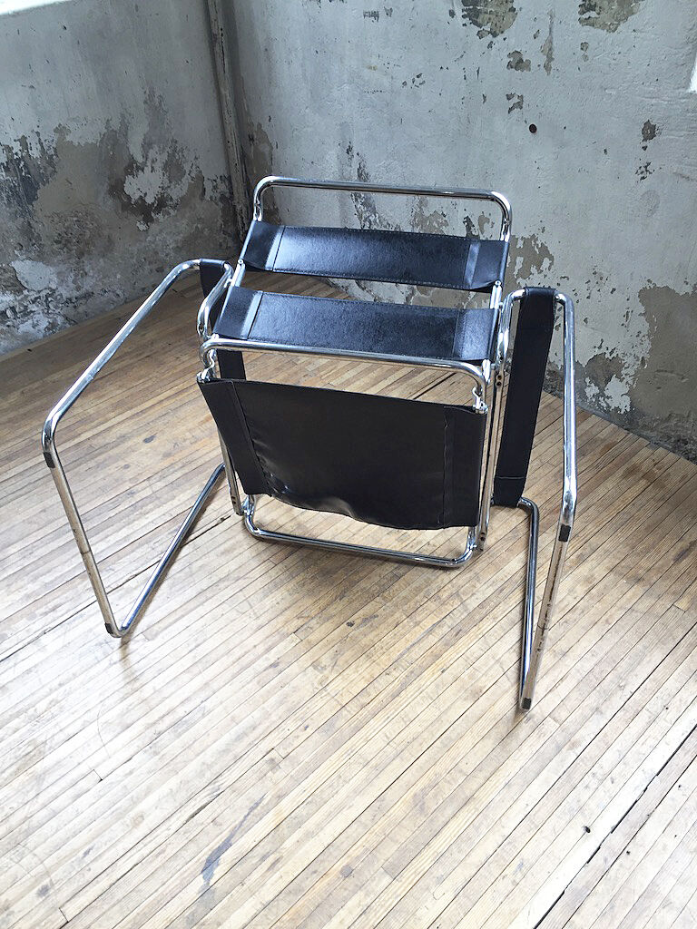 Bauhaus modernist leather chrome armchairs