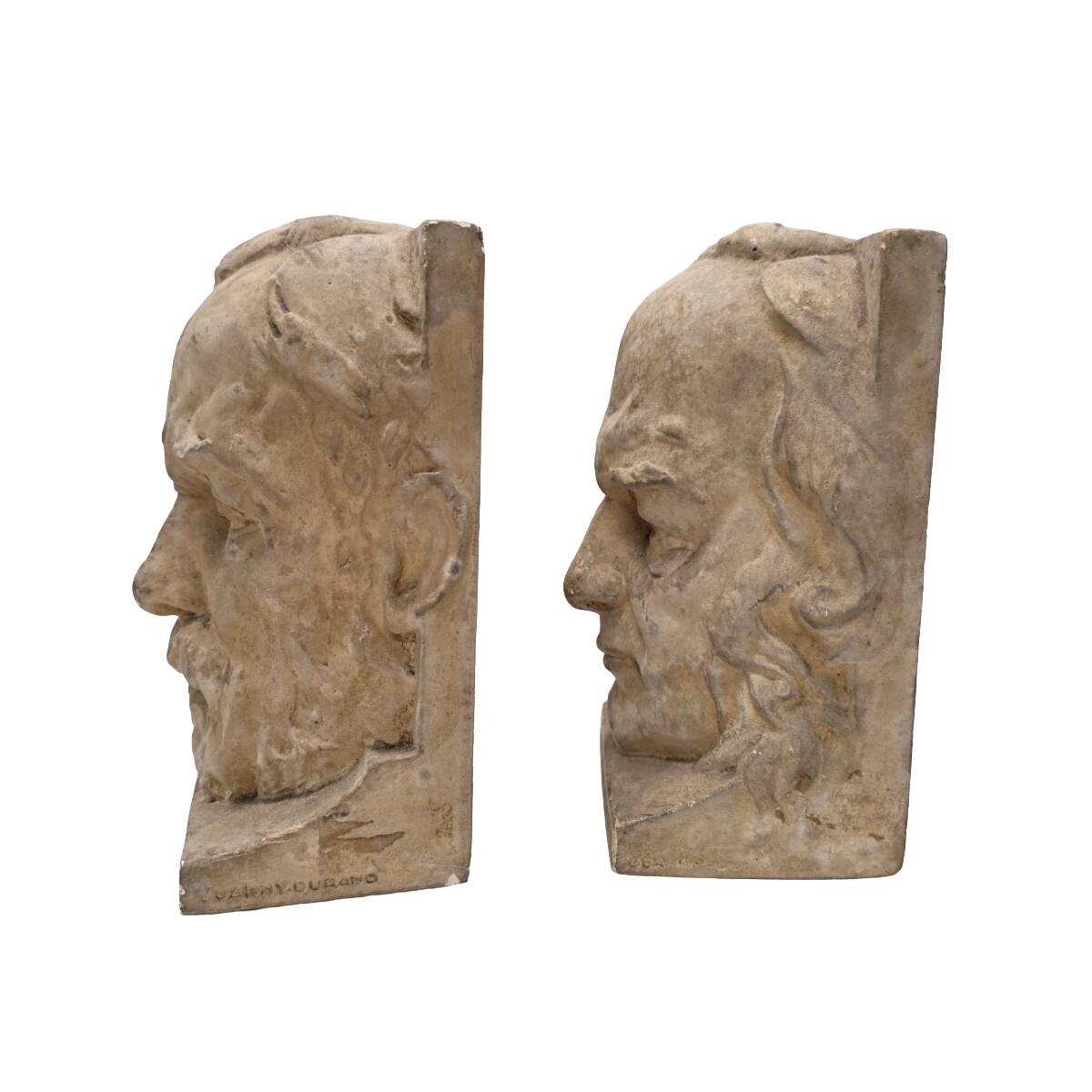 Serre-livres anciens en plâtre français par Joanny Durand, début des années 1900