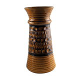 High arched vase, round hollow patterns and spikes, black and ocher seventies vibe - Bay Keramik - 70'