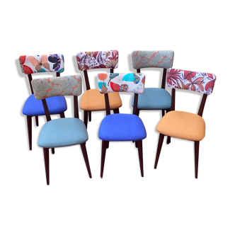 Suite of 6 renovated vintage chairs