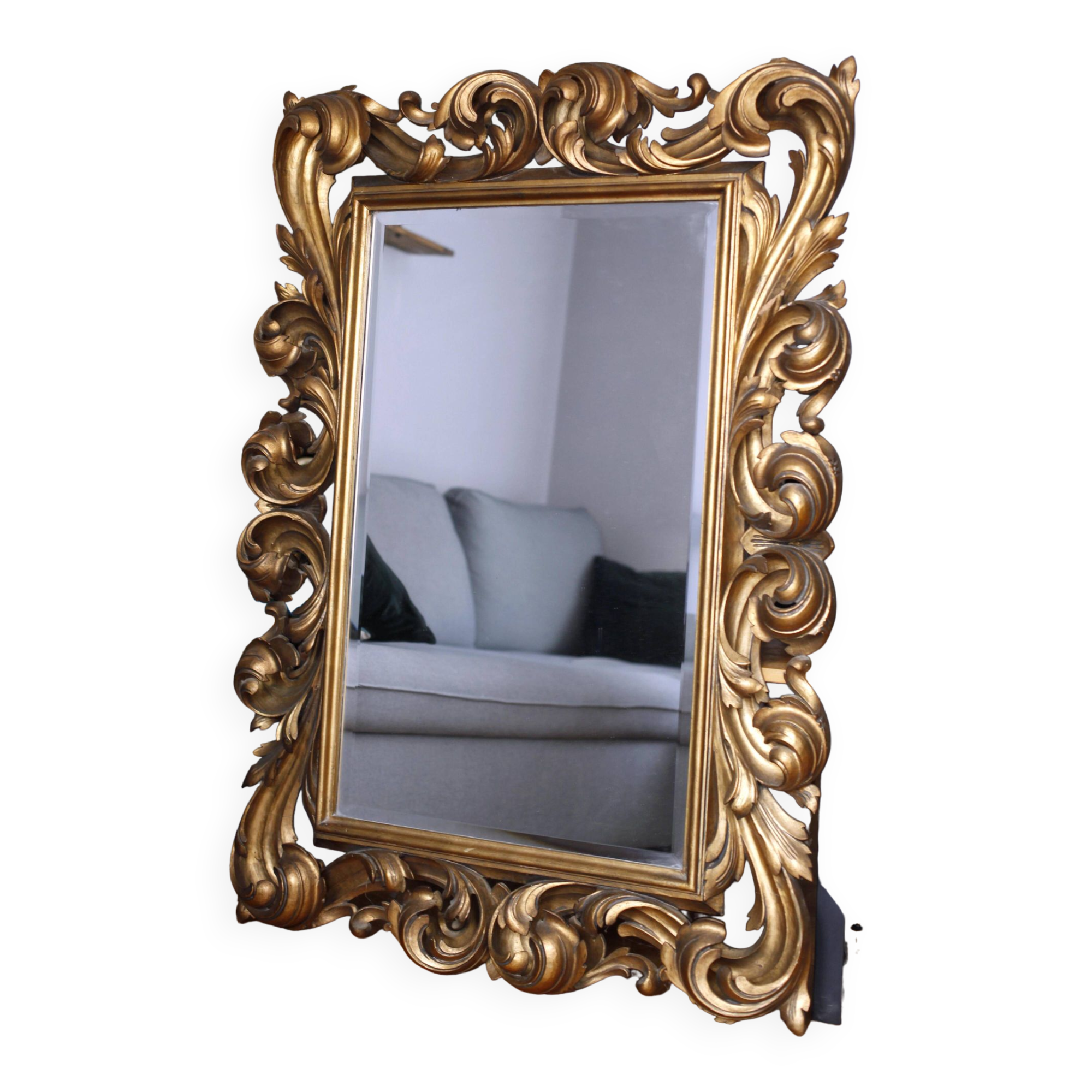 Miroir doré sculpté exceptionnel 92x128 bois