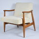 Restored scandinavian armchair "Kedziorek", 1960s, cream Cord, teak
