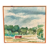 Original Swedish Oil on Canvas – “Milk Shed at Kaga” by Björn Svensk – Signed – Dated 1980 – Vintage & Framed