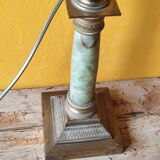 Corinthian column lamp base in green onyx and bronze