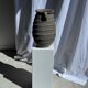 Large oval vase with double handles, featuring raised grey-beige stripes, H42 D28.