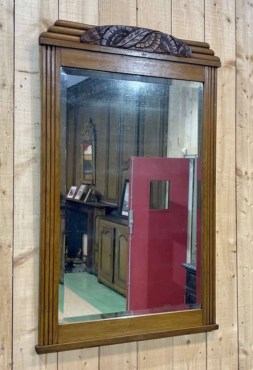 Art deco period beveled mirror in oak
