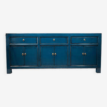 Vintage sideboard and glossy lacquer paint - blue large model