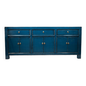 Vintage sideboard and glossy lacquer paint - blue large model