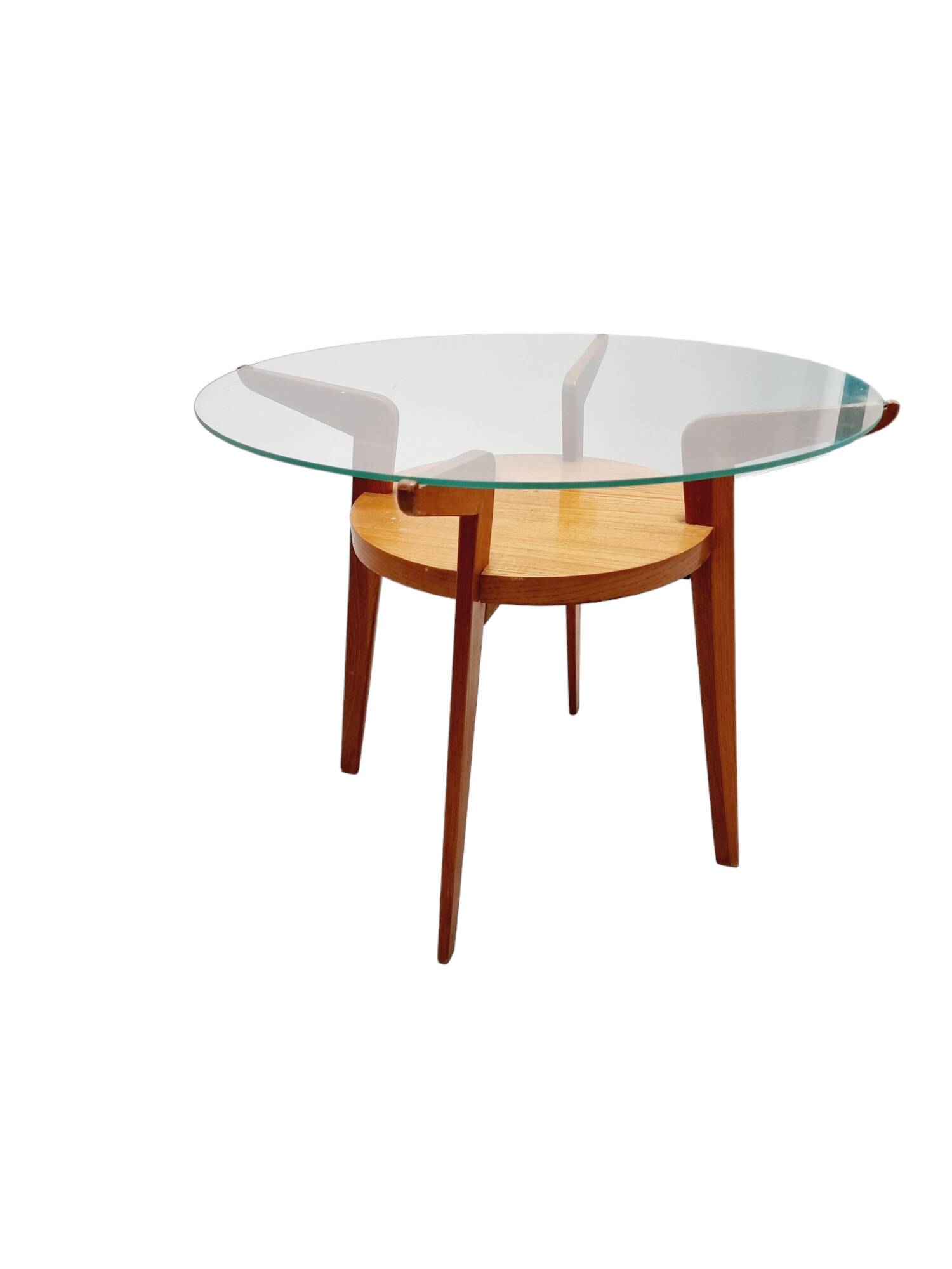 Small Mid-Century Round Oak & Glass Table from Jitona Sobeslav, Czechia, 1950s
