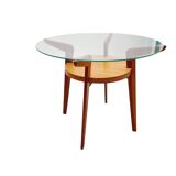 Small Mid-Century Round Oak & Glass Table from Jitona Sobeslav, Czechia, 1950s