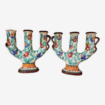 Pair of vintage Cerart Monaco ceramic candlesticks