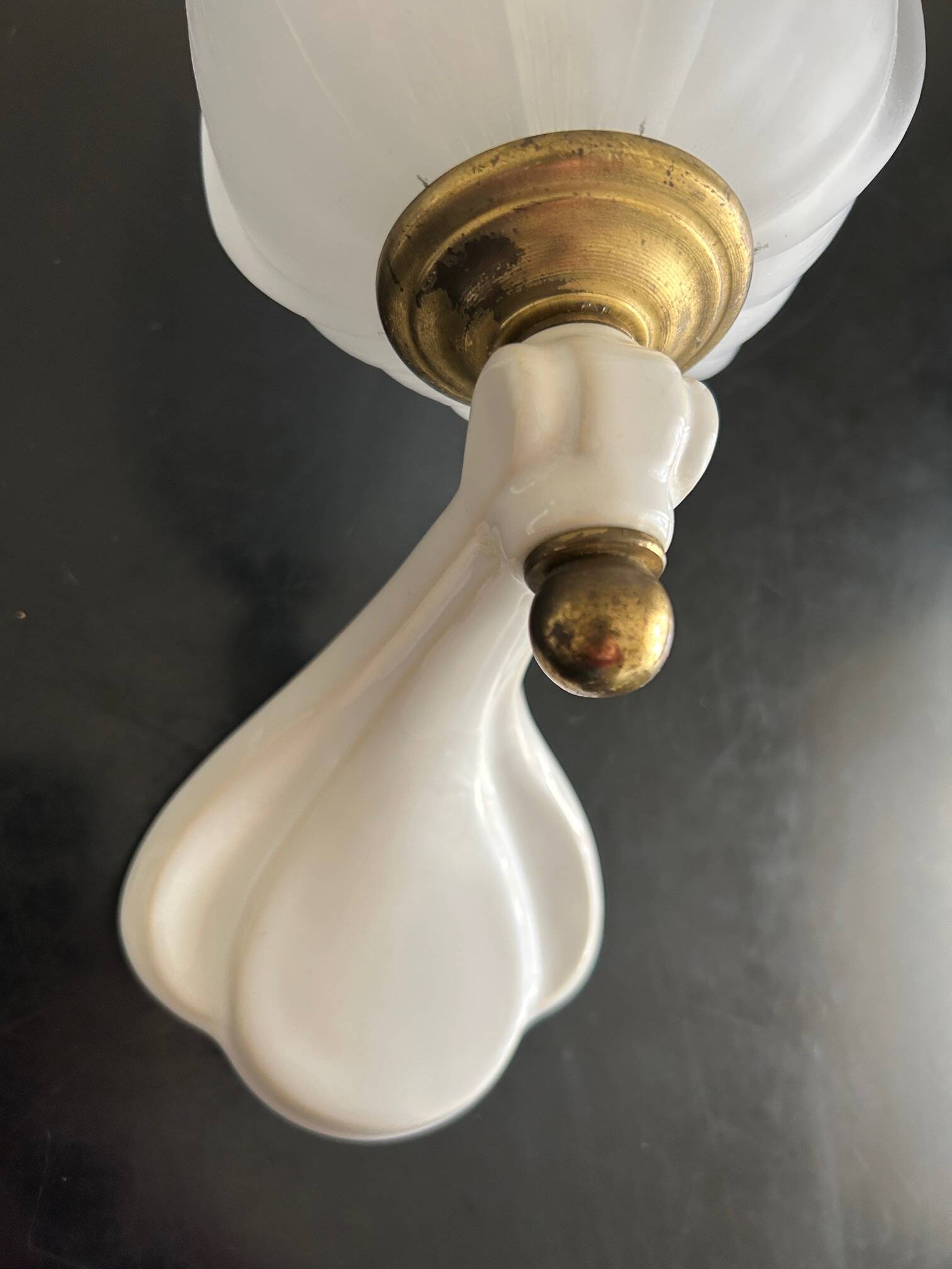 pair of ceramic and frosted glass wall lights 1950