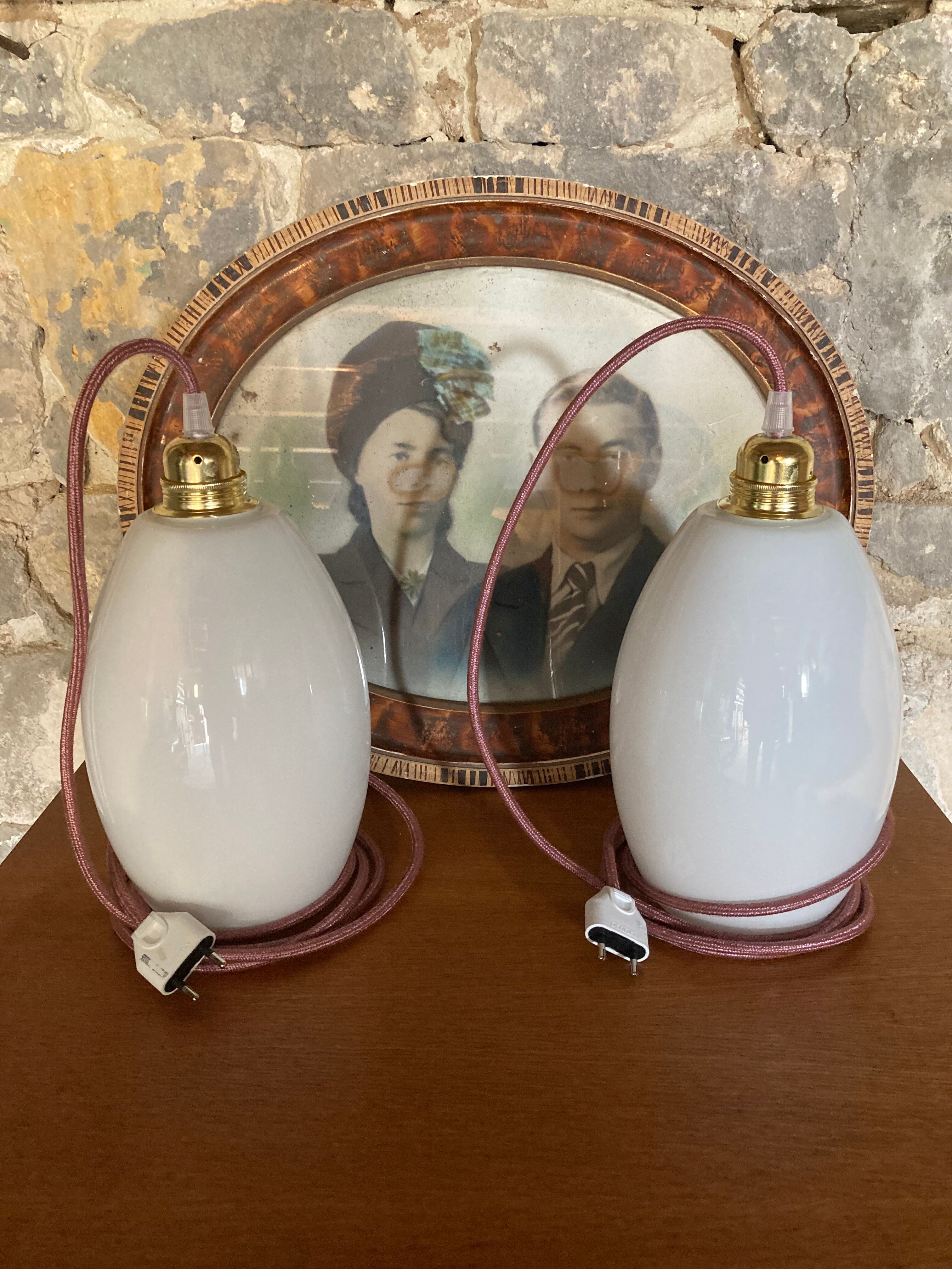 Pair of opaline lamps