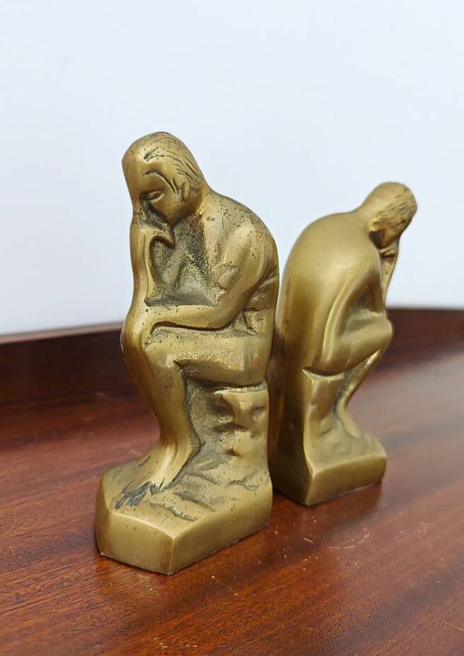 Pair of bookends The Thinker by Rodin in solid brass