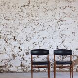 Set of 5 Scandinavian chairs in teak and faux leather, 1960.