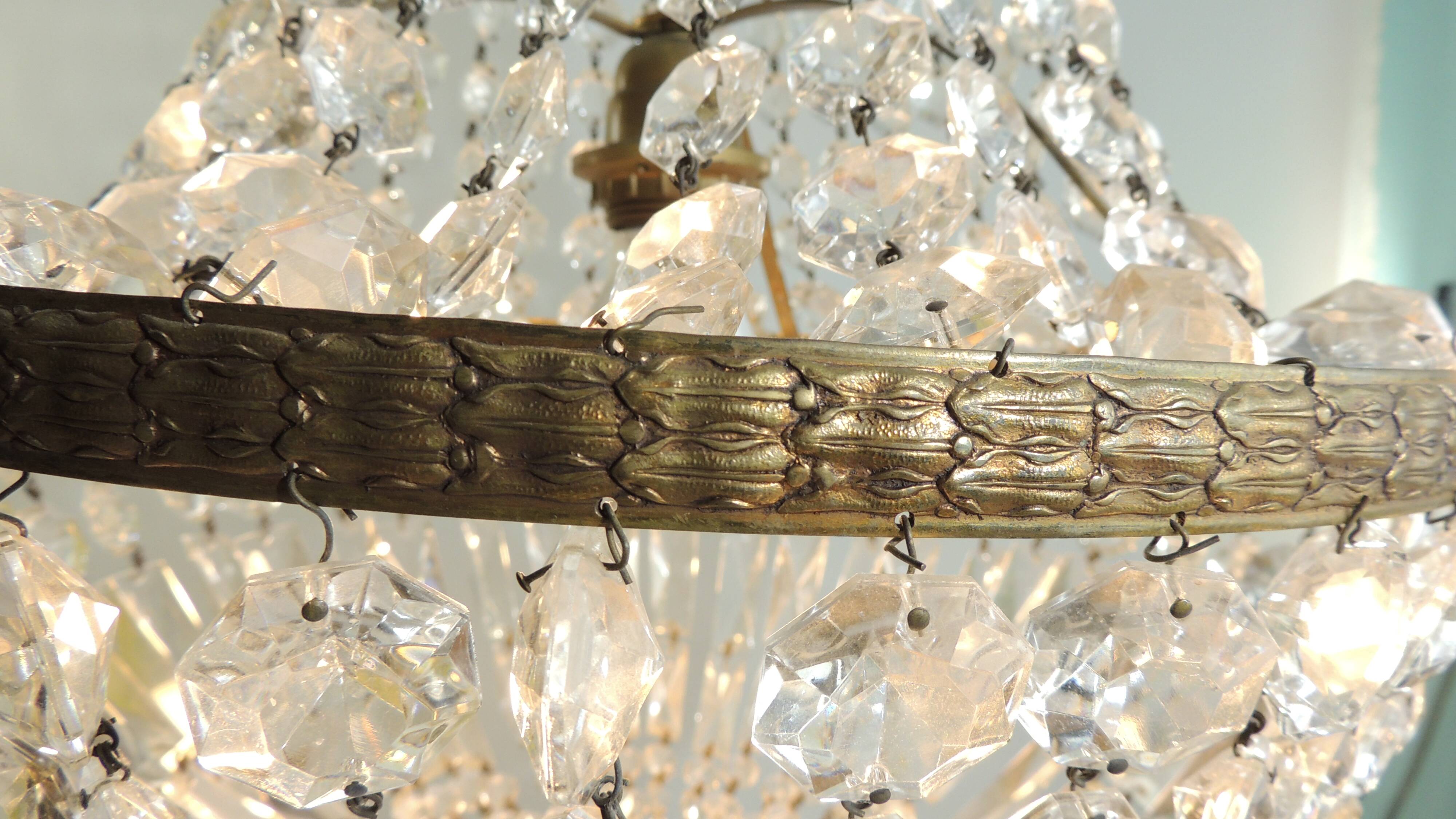 Antique crystal pendant chandelier – vintage Empire style – bronze