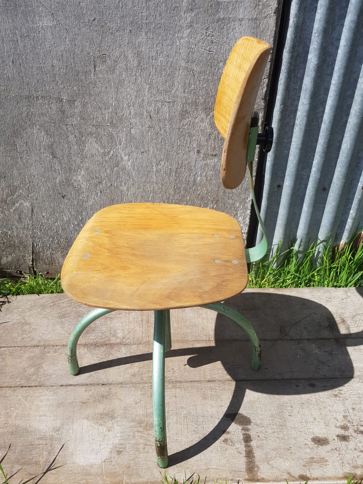 Former Anatomic metal workshop chair - seated - vintage adjustable wood file
