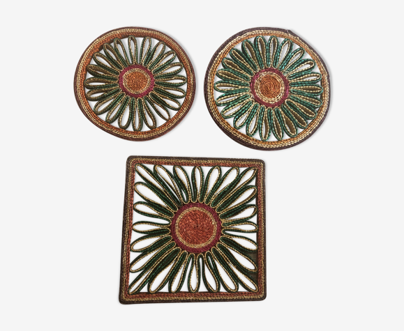 Lot de 3 dessous de plats vintage en paille tressée