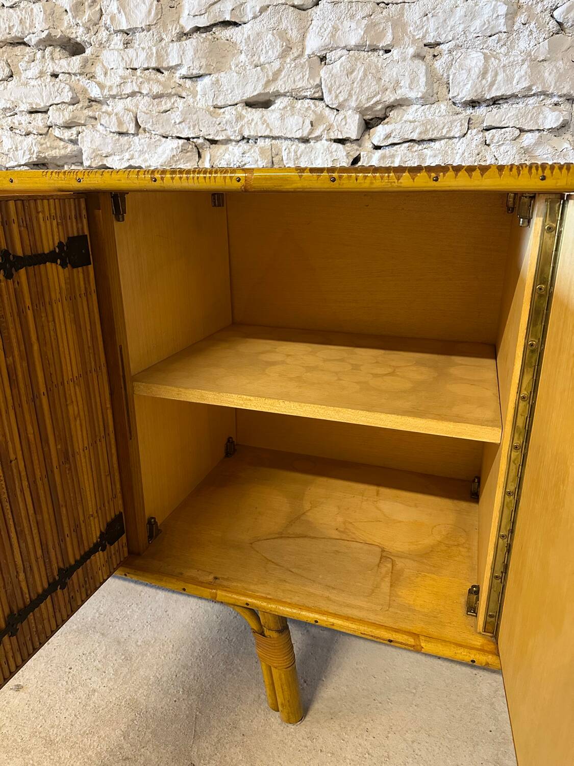 Bamboo and metal enfilade in the Audoux Minet style, 1950s.