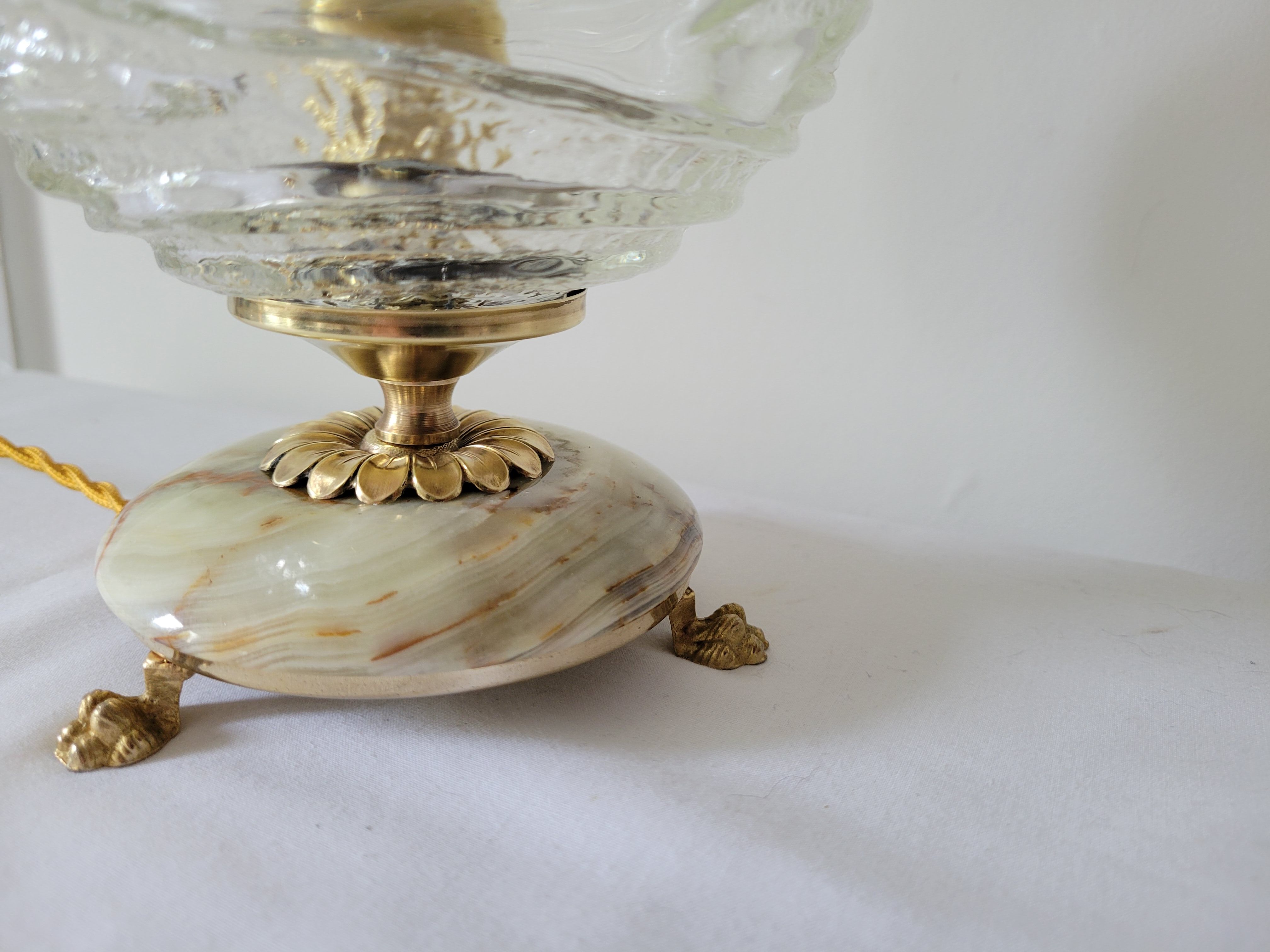 Onyx lamp, brass and glass