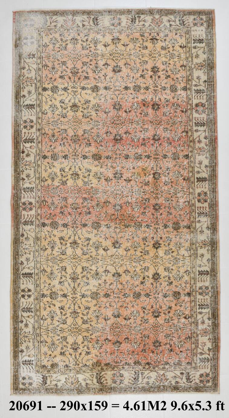 5x9 Bordered Floral Turkish Vintage Area Rug, 159x290Cm