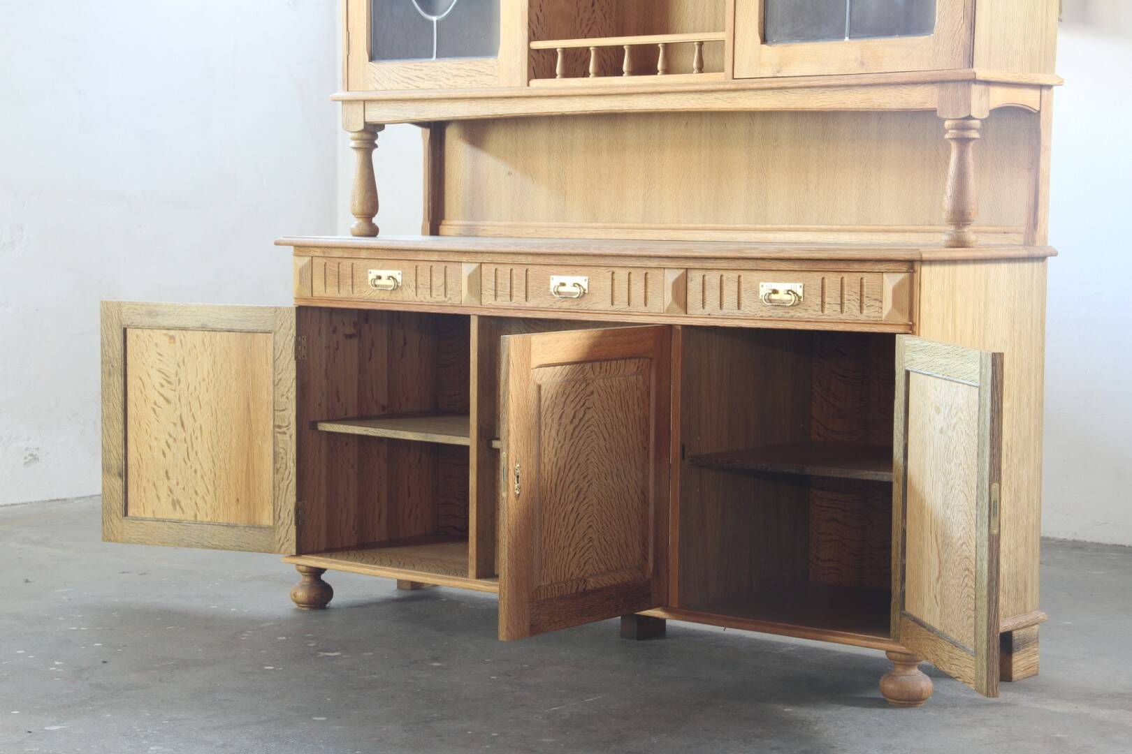 Vintage 1970 Danish Brutalist Light Oak Dining Cabinet, Henning Kjærnulf style