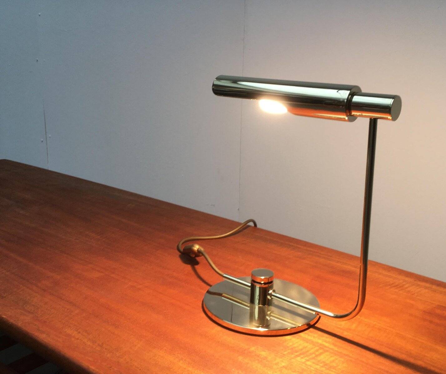 Mid-century minimalist brass table lamp by Rosemarie & Rico Baltensweiler for Baltensweiler.
