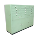 Vintage mint green dentist drawer unit with opaline glass top