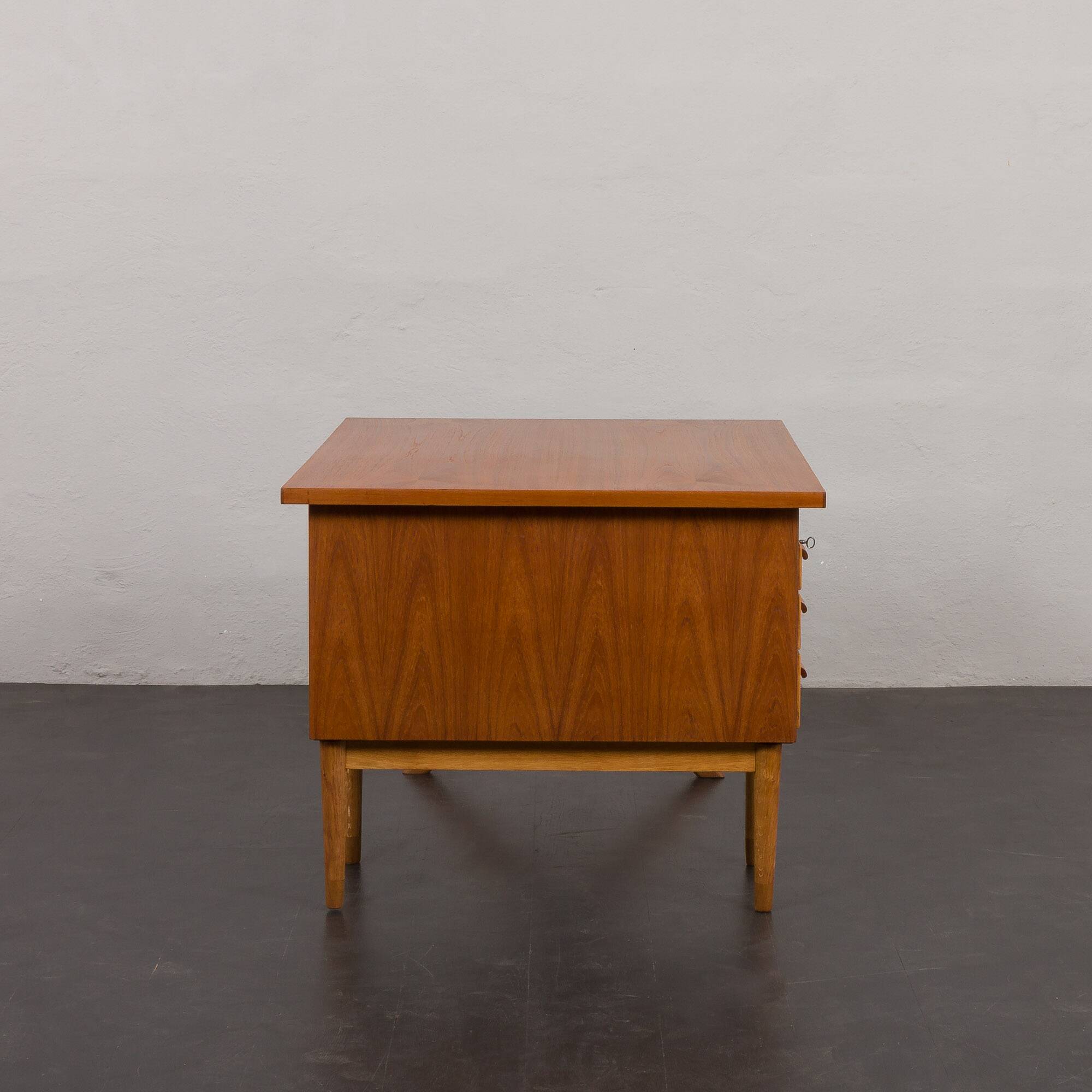 Teak and oak double-sided desk with X-shaped legs