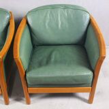 Fauteuils en cuir vert vintage des années 1970