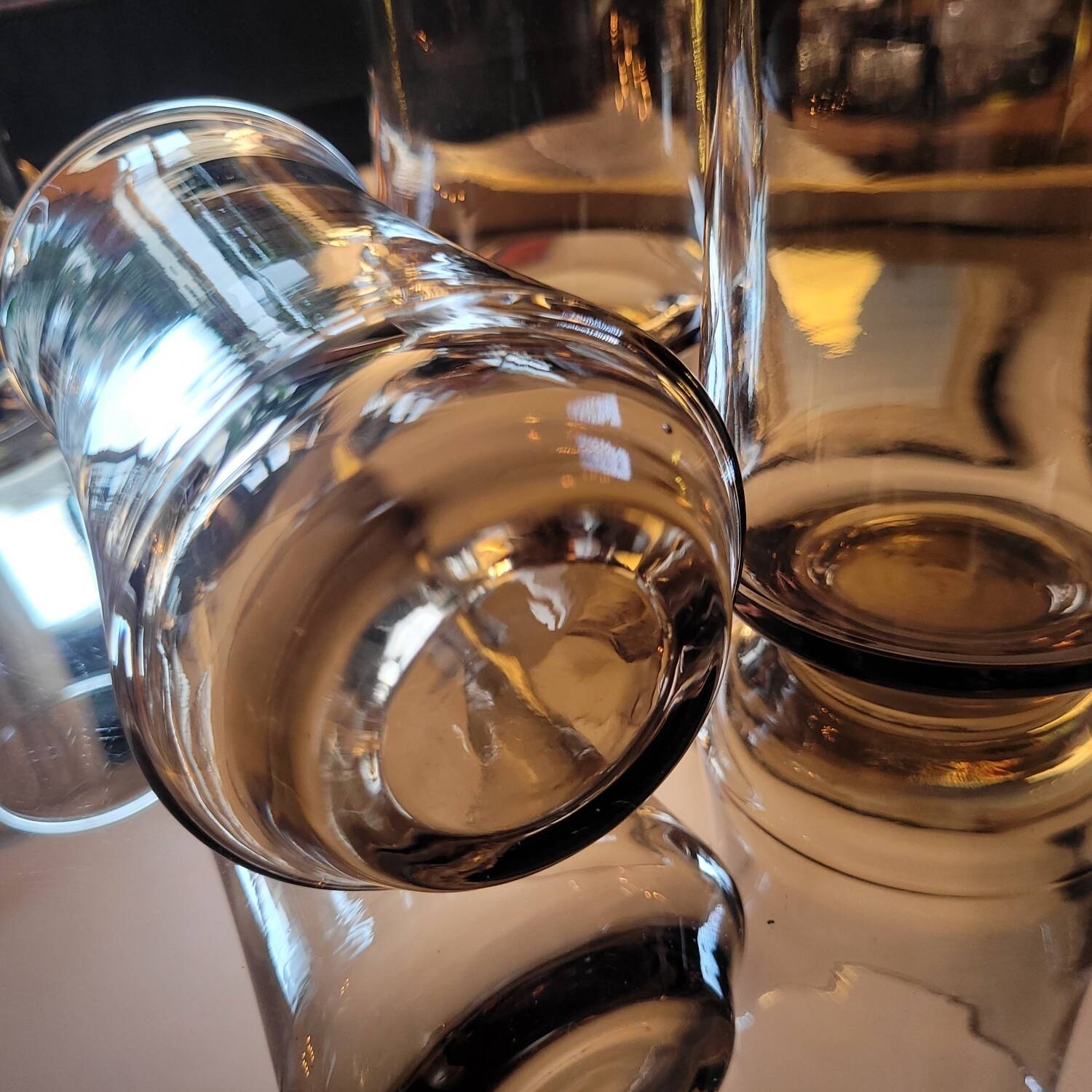 4 amber long drink glasses – 1970s