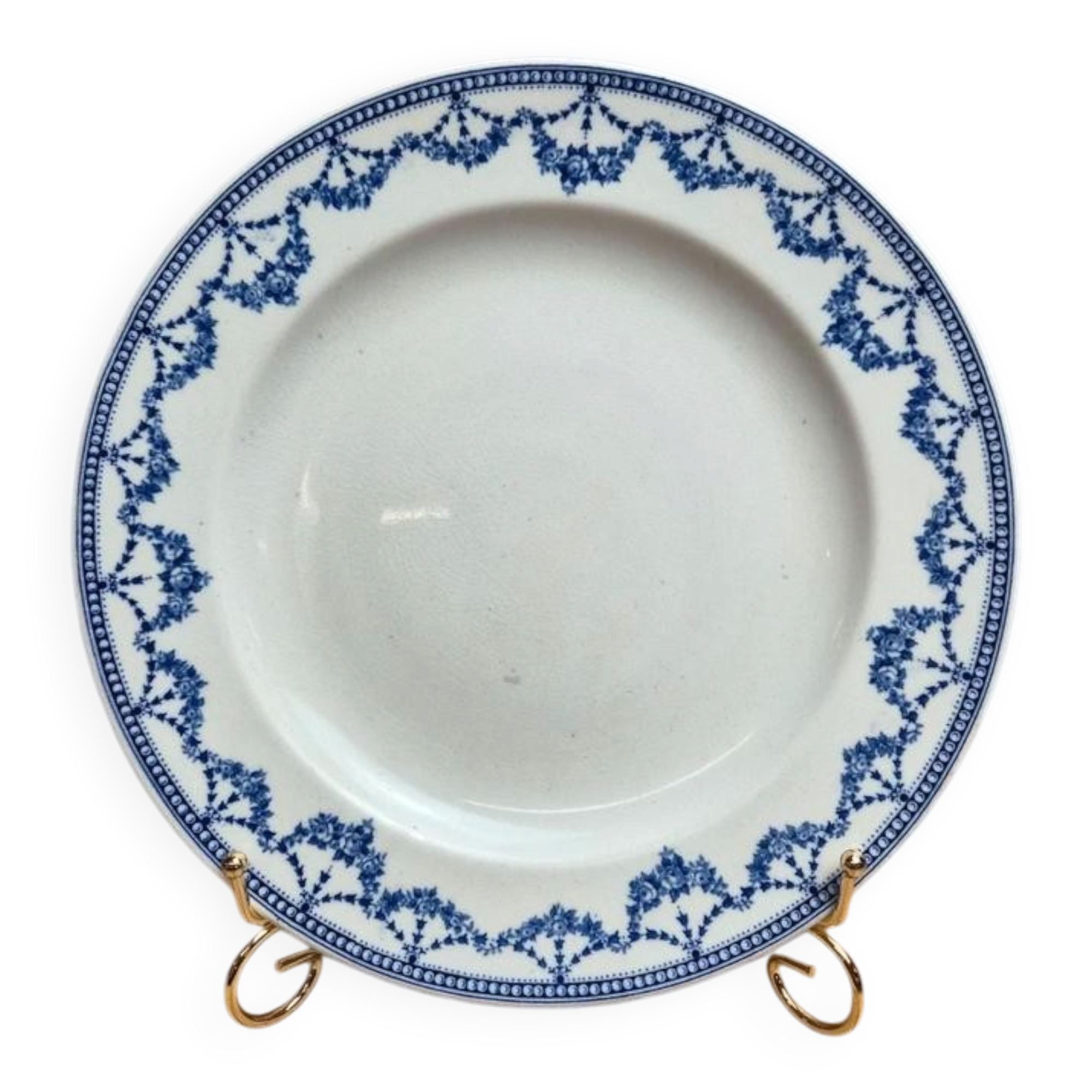 Antique English plate Crescent Ware Empire England blue garland decoration