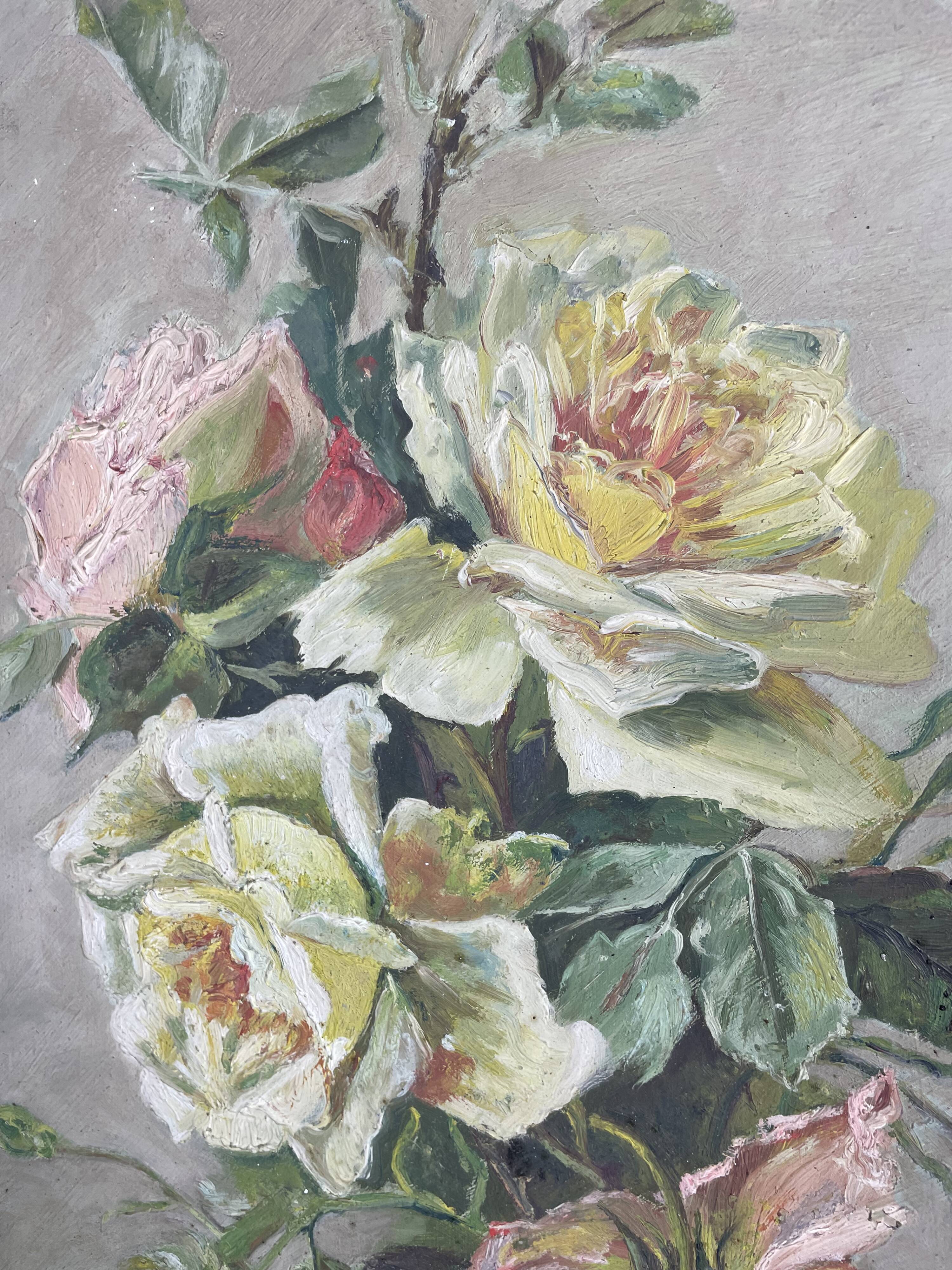 Pair of oil on canvas "Bouquets of roses"