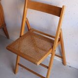 Set of 5 vintage folding chairs in beech and cane – Italy, 1970s